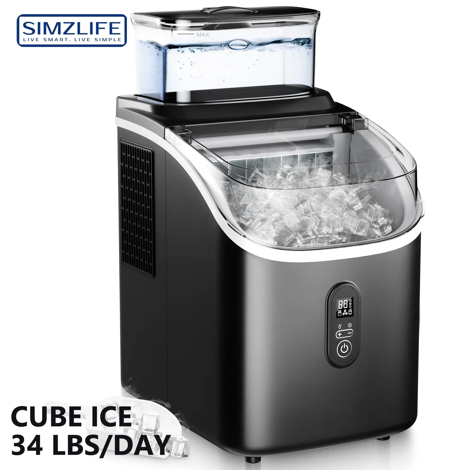 SIMZLIFE Ice Cube Maker - Portable Countertop Ice Machine with 31Lbs Daily Capacity