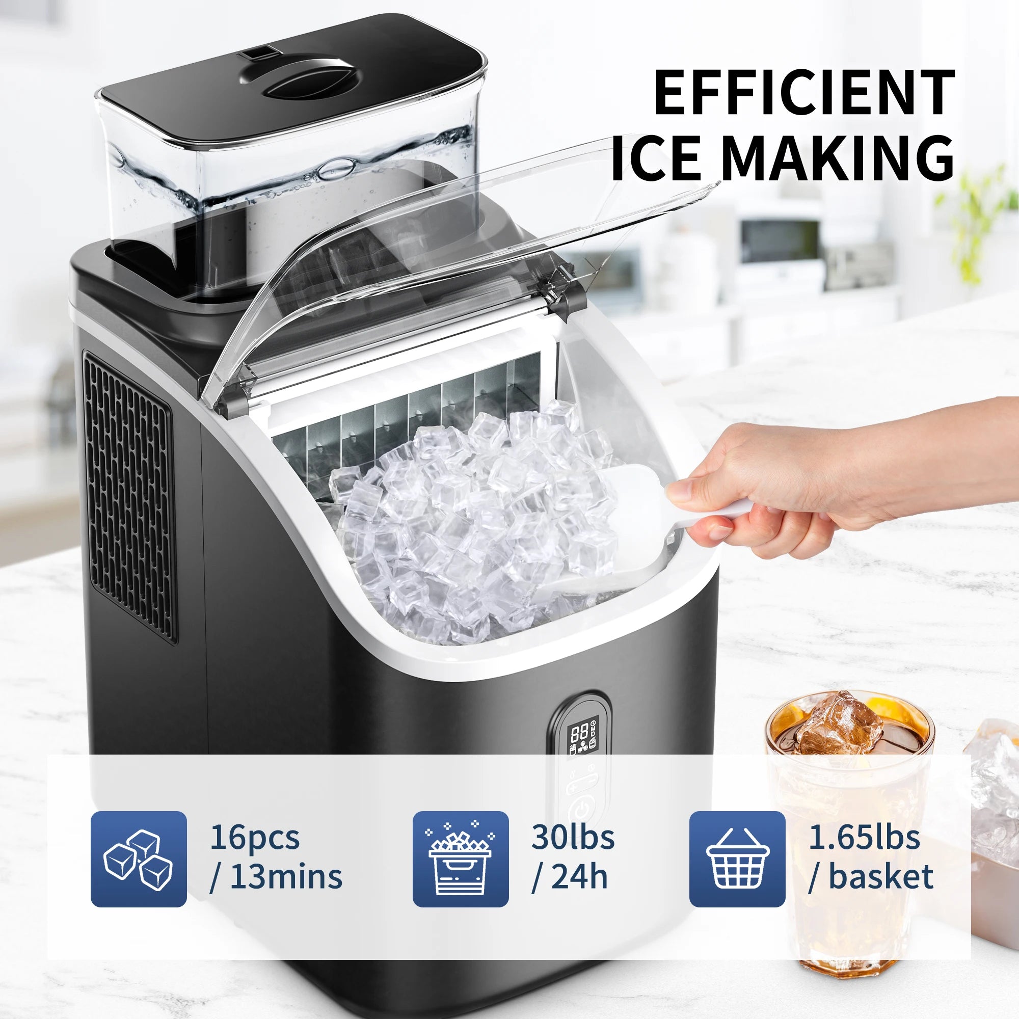 SIMZLIFE Ice Cube Maker - Portable Countertop Ice Machine with 31Lbs Daily Capacity