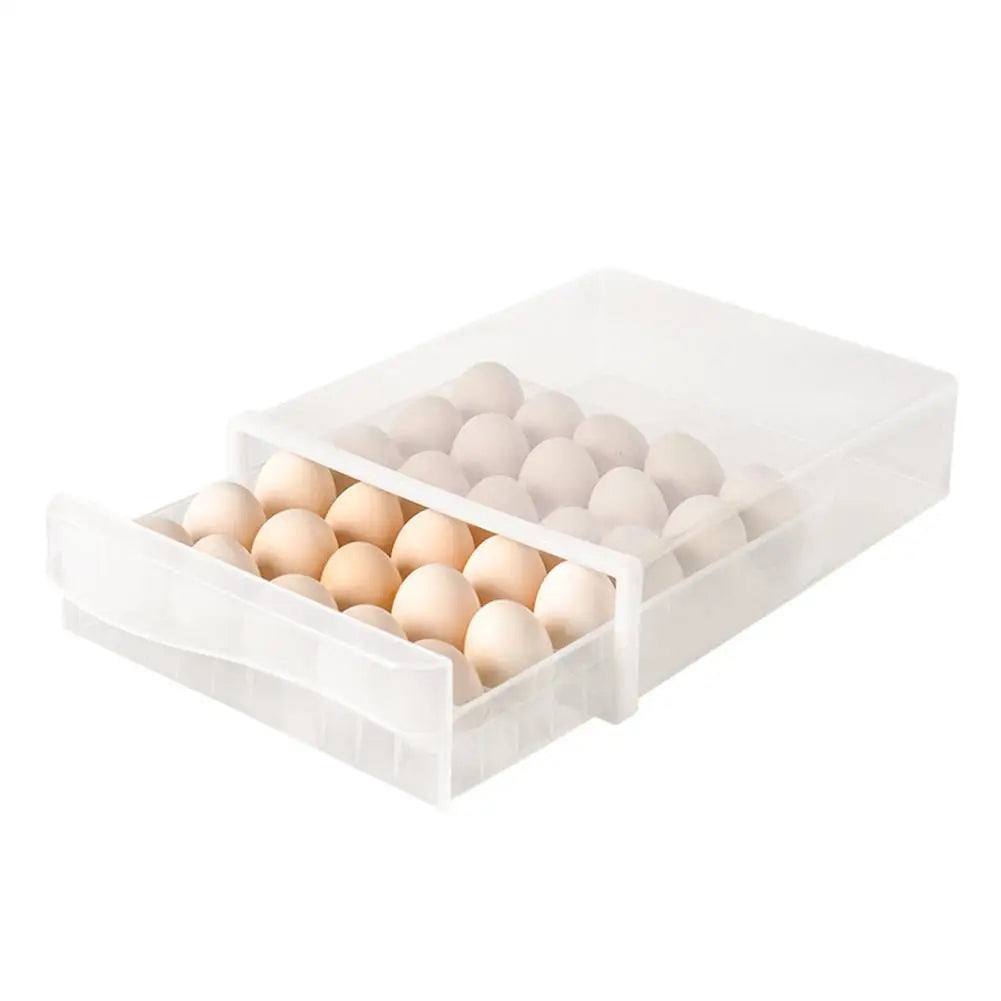 30-Grid Single Layer Egg Storage Rack - Space-Saving Refrigerator Egg Holder with Protective Lid