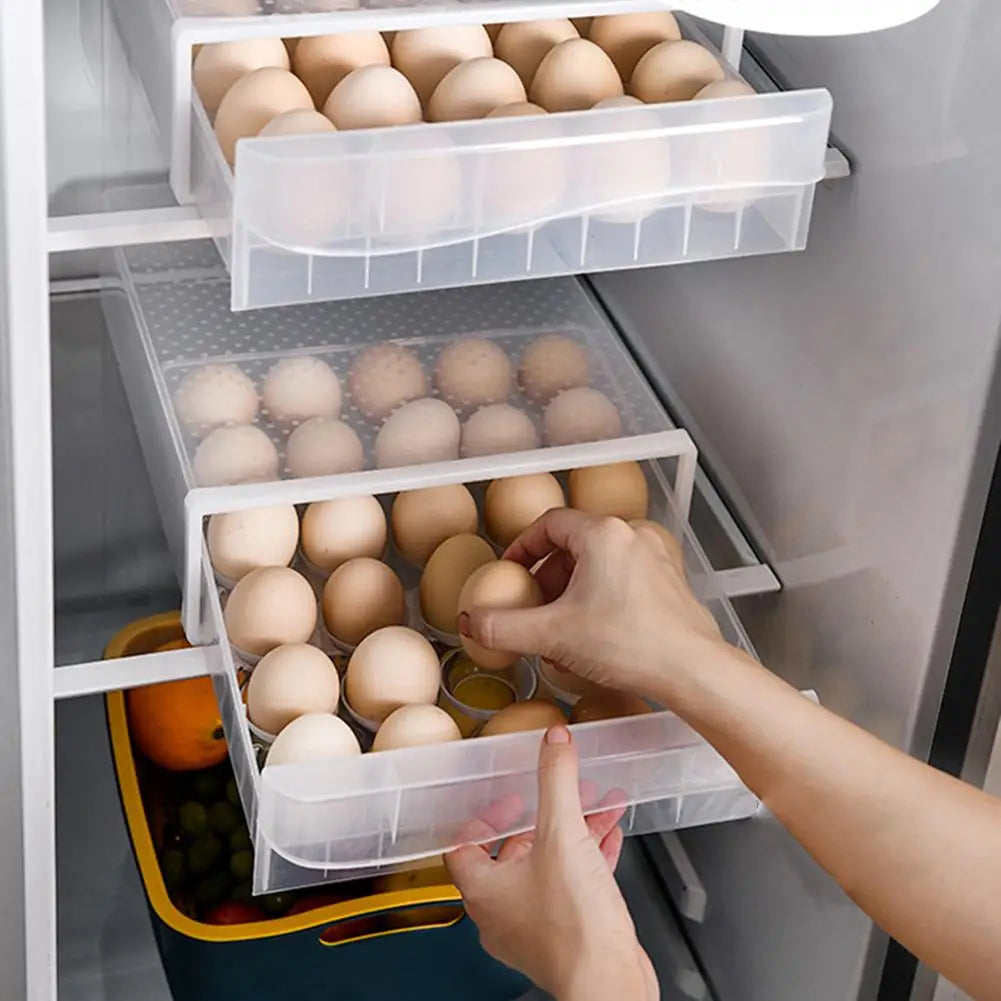 30-Grid Single Layer Egg Storage Rack - Space-Saving Refrigerator Egg Holder with Protective Lid