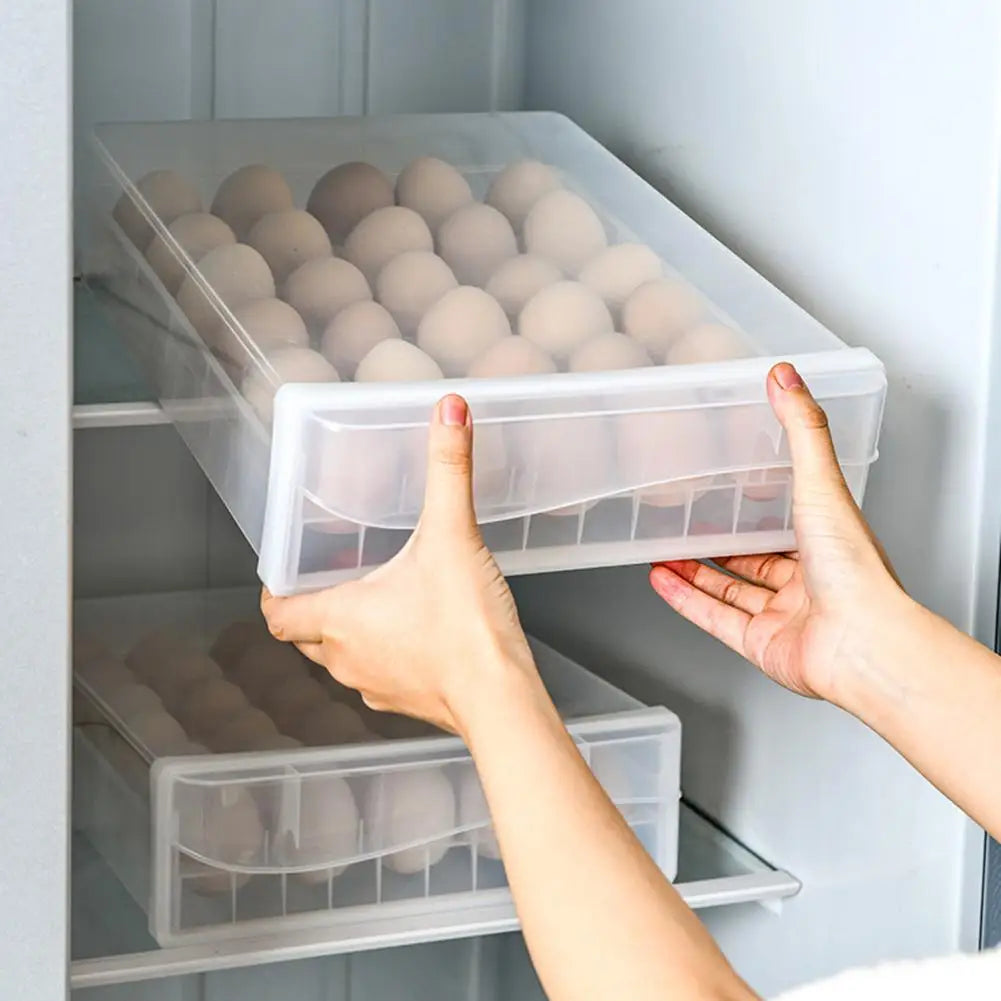 30-Grid Single Layer Egg Storage Rack - Space-Saving Refrigerator Egg Holder with Protective Lid