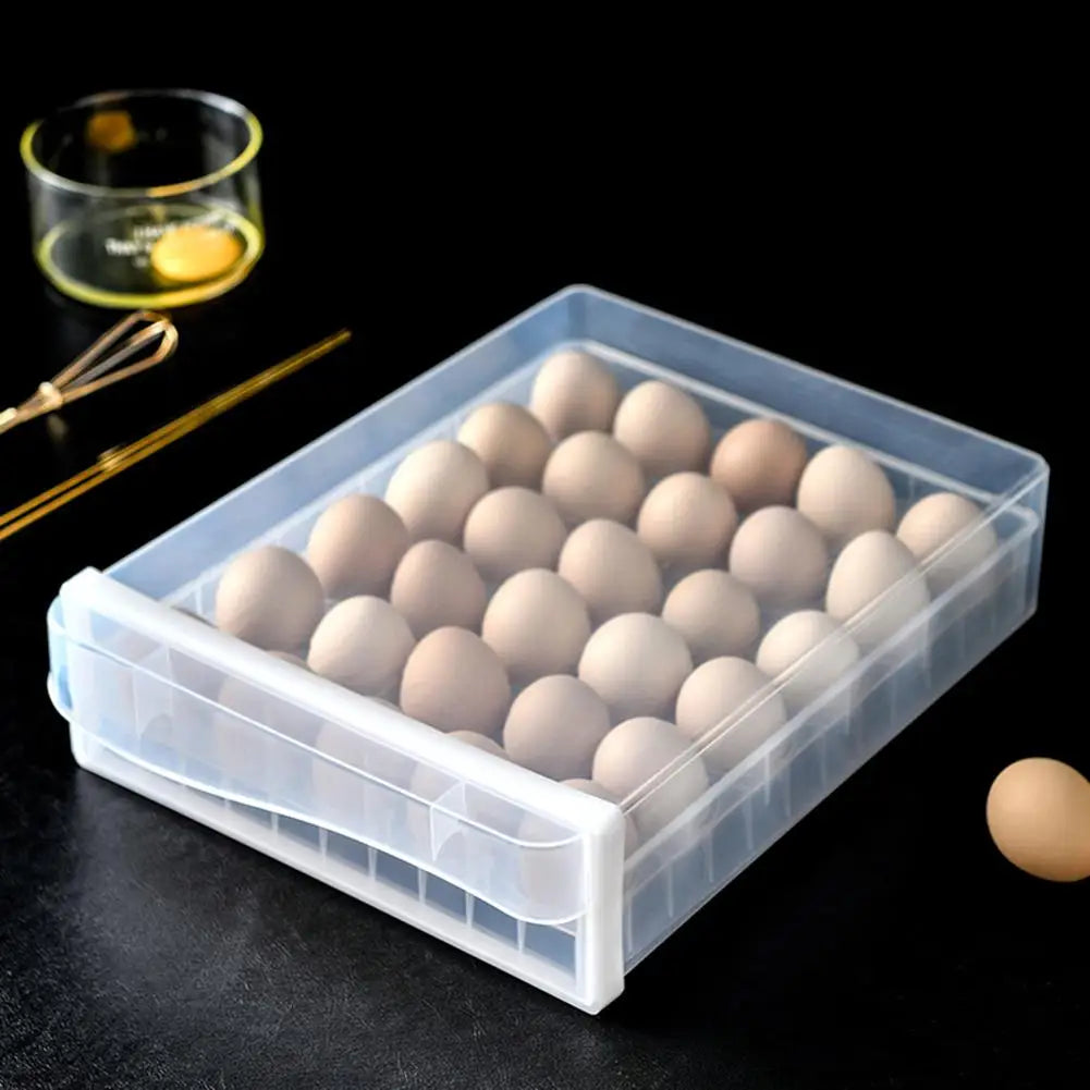30-Grid Single Layer Egg Storage Rack - Space-Saving Refrigerator Egg Holder with Protective Lid
