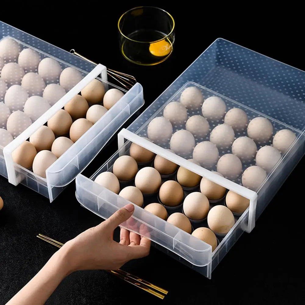 30-Grid Single Layer Egg Storage Rack - Space-Saving Refrigerator Egg Holder with Protective Lid