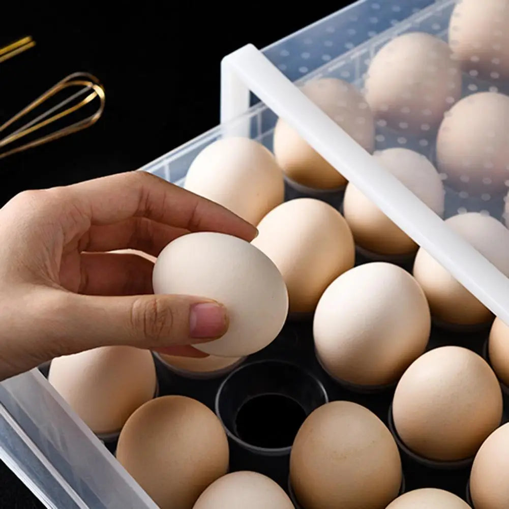 30-Grid Single Layer Egg Storage Rack - Space-Saving Refrigerator Egg Holder with Protective Lid