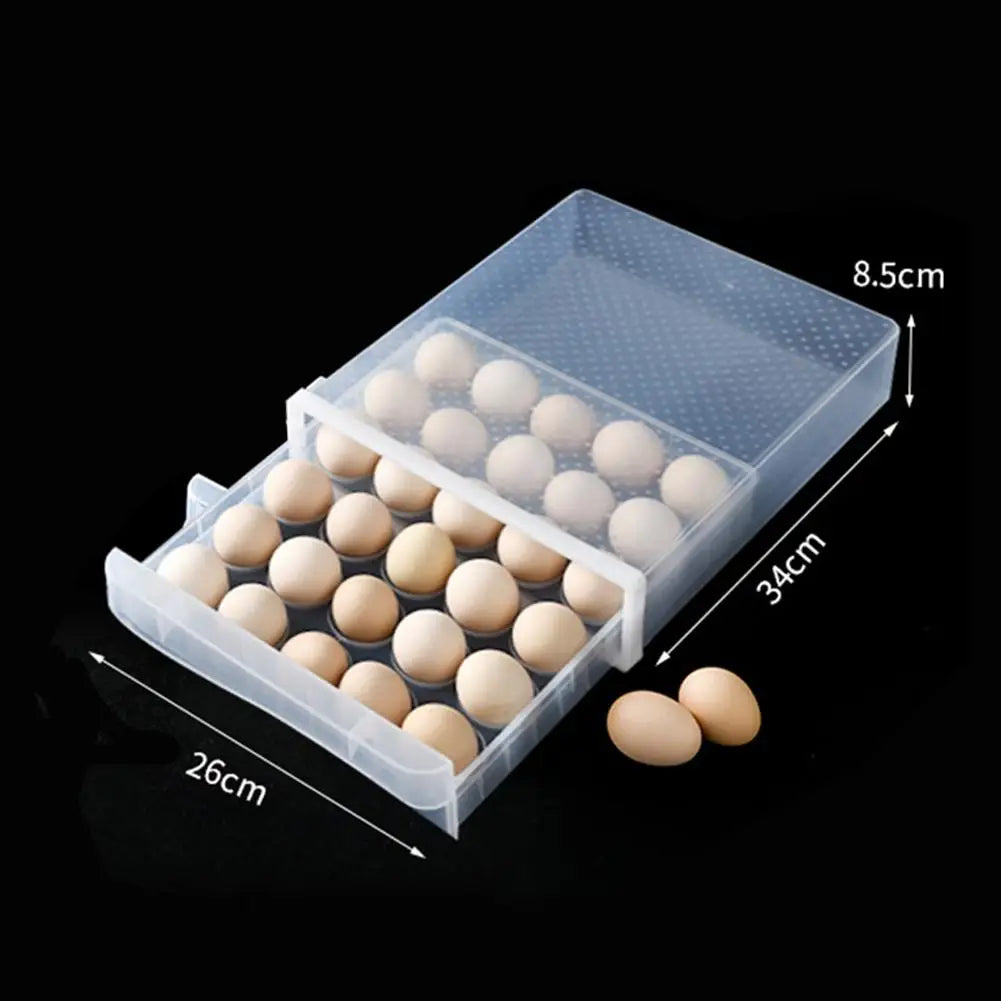 30-Grid Single Layer Egg Storage Rack - Space-Saving Refrigerator Egg Holder with Protective Lid