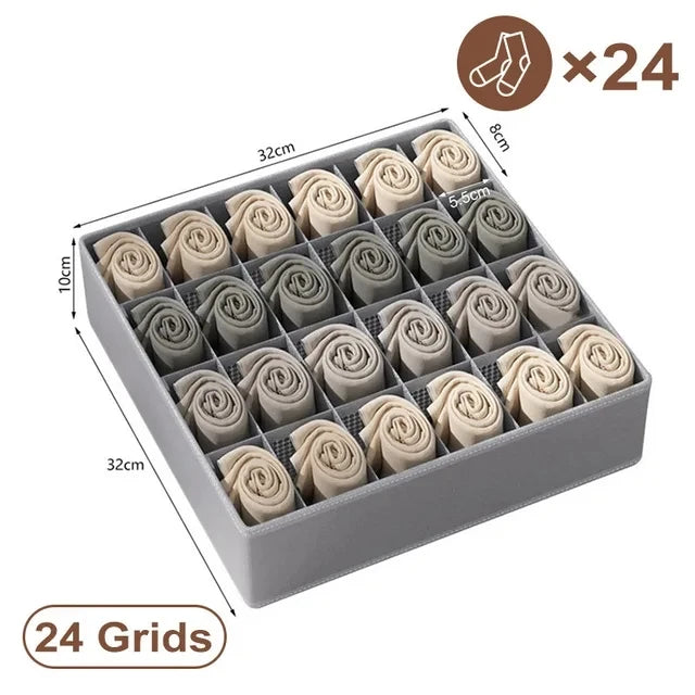 Underwear & Sock Storage Box - Compartmentalized Drawer Organizer for Clothes