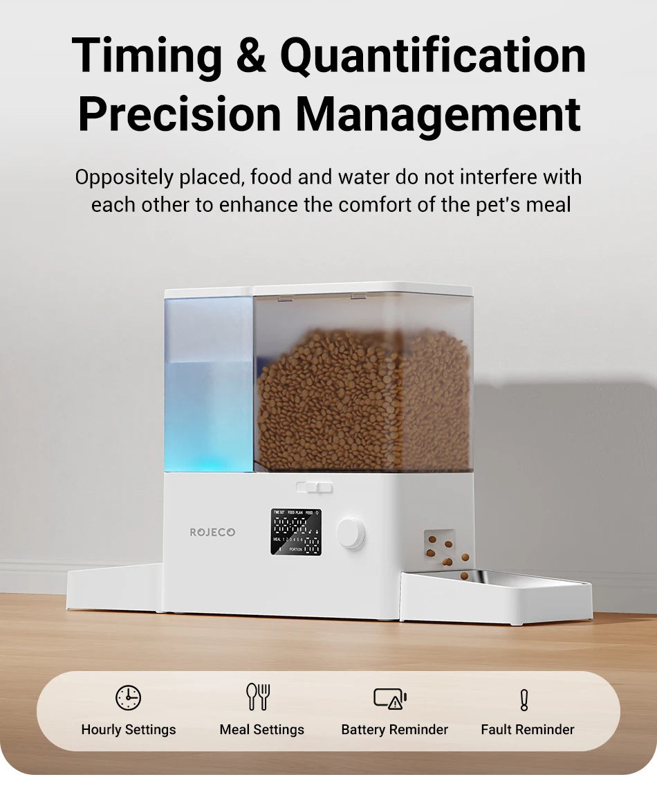 ROJECO 2-in-1 Automatic Pet Feeder & Water Fountain | 8.5L Smart Kibble Dispenser with LCD Display & Timer