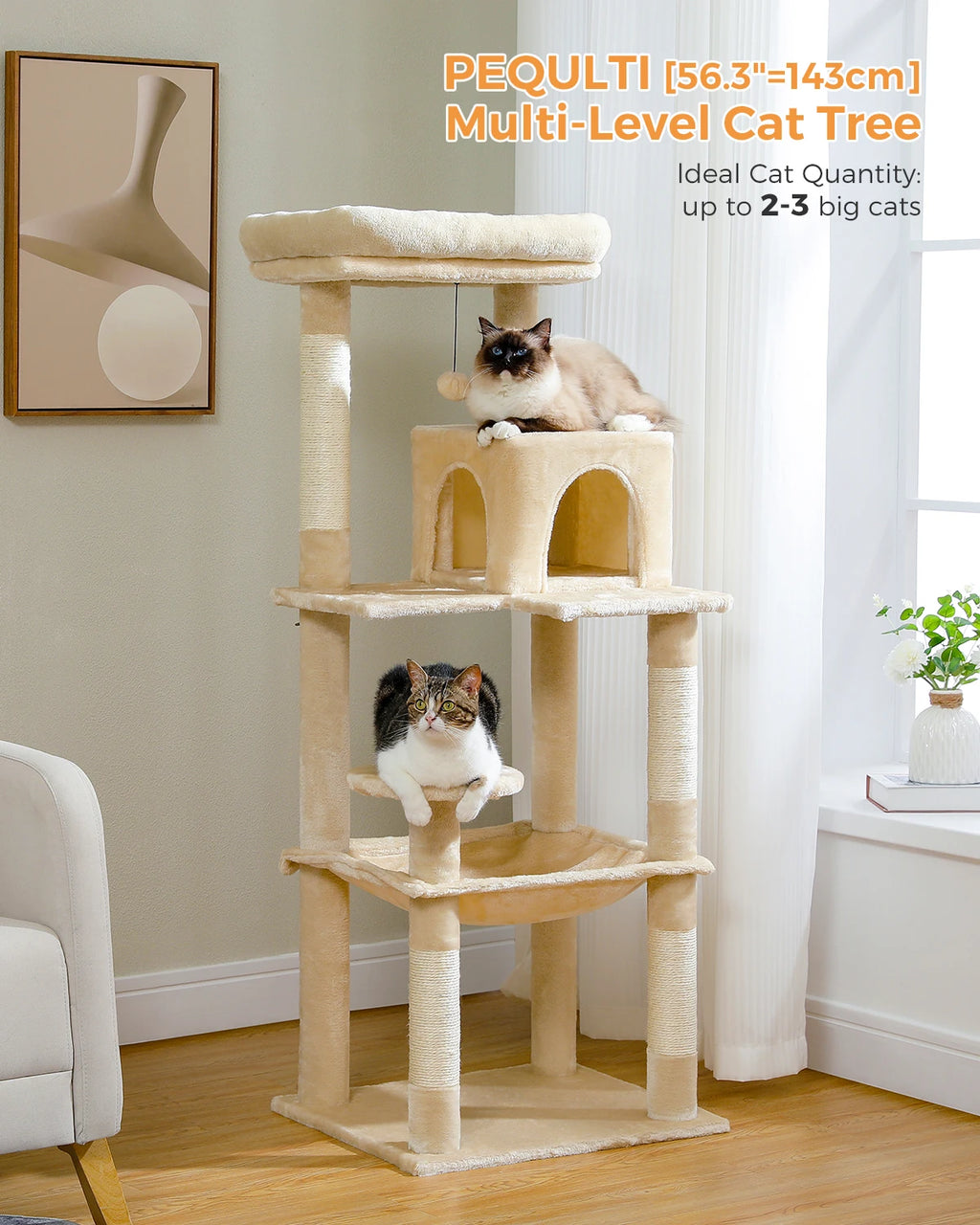 PAWZ Road 5-Level Cat Tree Tower | Large Hammock, Sisal Scratching Posts & Cozy Condo for Indoor Cats