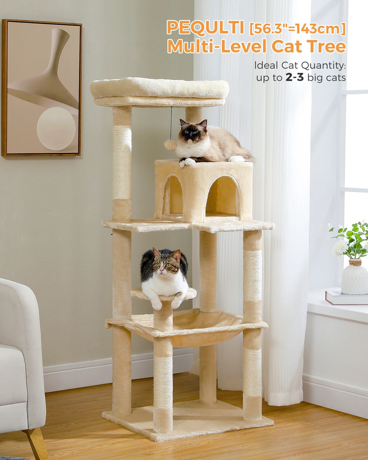 PAWZ Road 5-Level Cat Tree Tower | Large Hammock, Sisal Scratching Posts & Cozy Condo for Indoor Cats