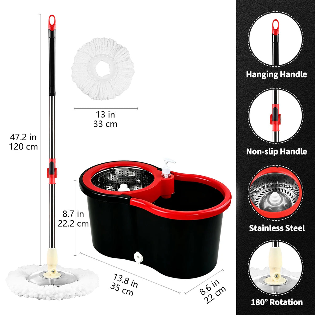 360° Spin Mop Bucket Sets with Wring System in 3 Microfiber Heads