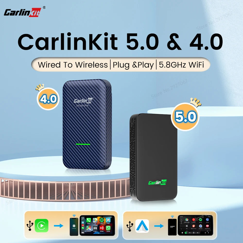 CarlinKit Wireless CarPlay & Android Auto Adapter | 5.0 / 4.0 | Plug & Play, Auto-Connect