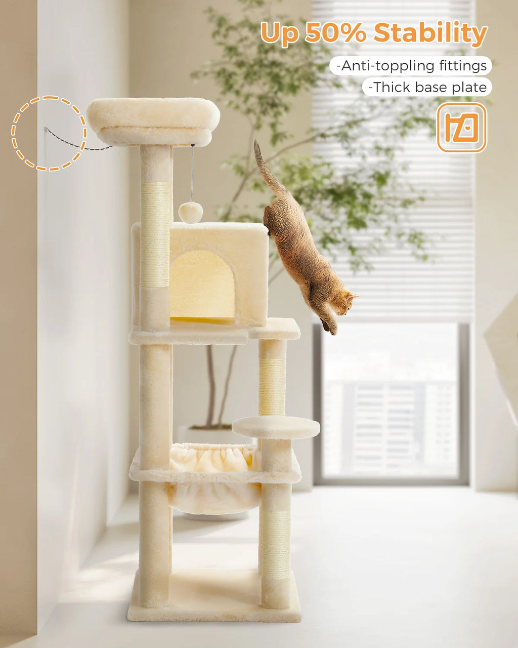 PAWZ Road 5-Level Cat Tree Tower | Large Hammock, Sisal Scratching Posts & Cozy Condo for Indoor Cats
