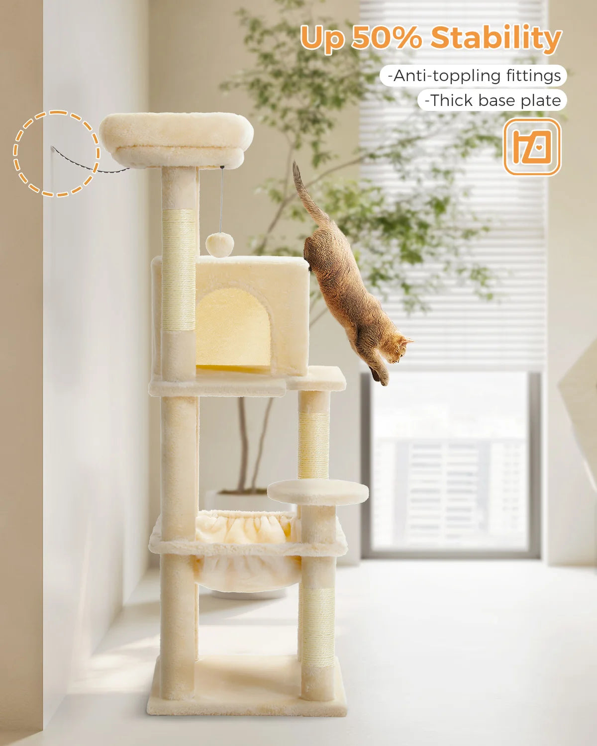 PAWZ Road 5-Level Cat Tree Tower | Large Hammock, Sisal Scratching Posts & Cozy Condo for Indoor Cats