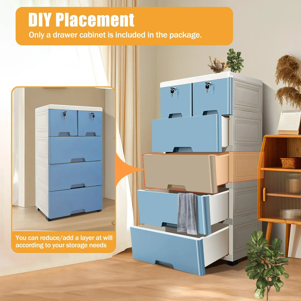 Blue 5-Storey Drawer Storage Cabinet - Multi-Layer Plastic Organizer for Clothes & Toys