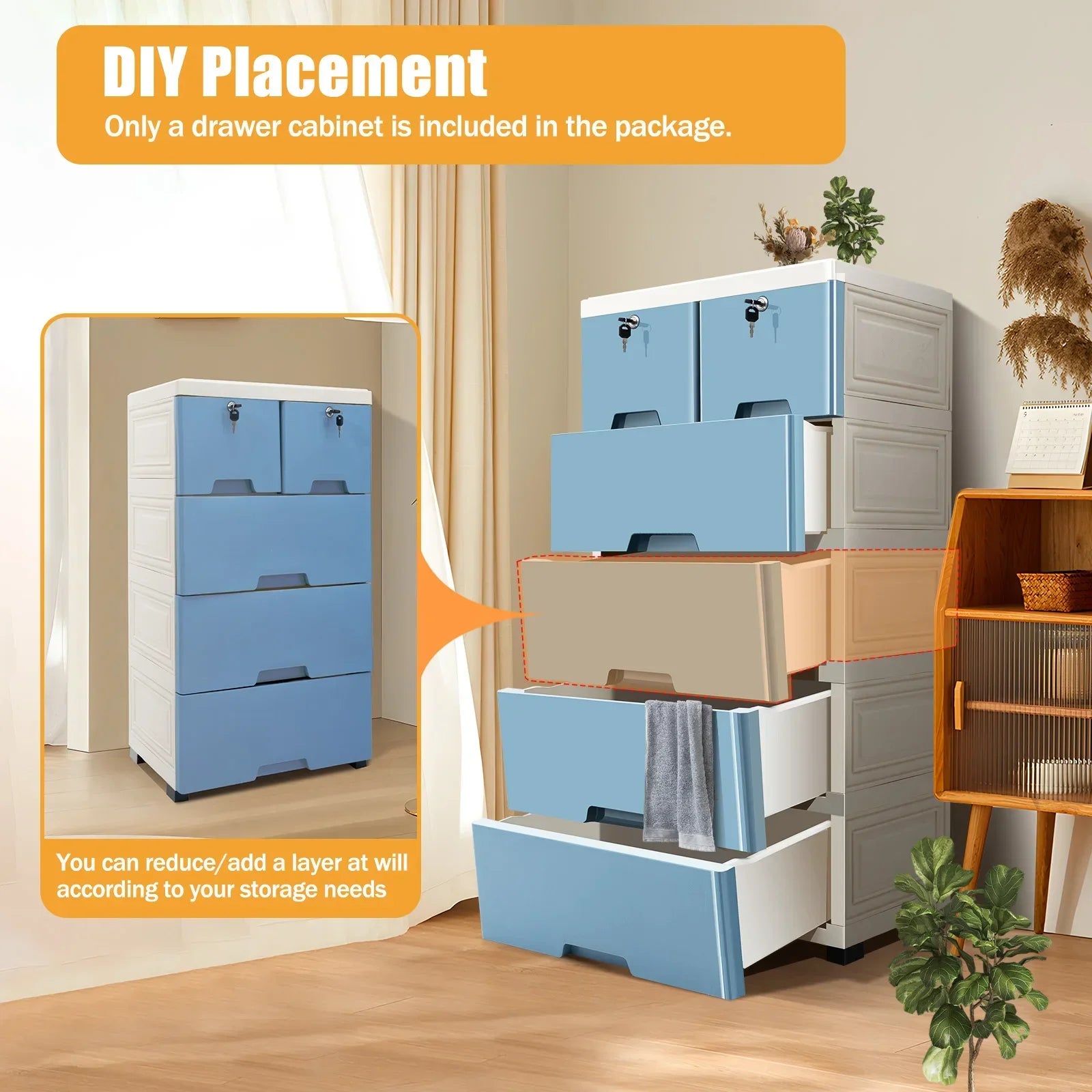 Blue 5-Storey Drawer Storage Cabinet - Multi-Layer Plastic Organizer for Clothes & Toys