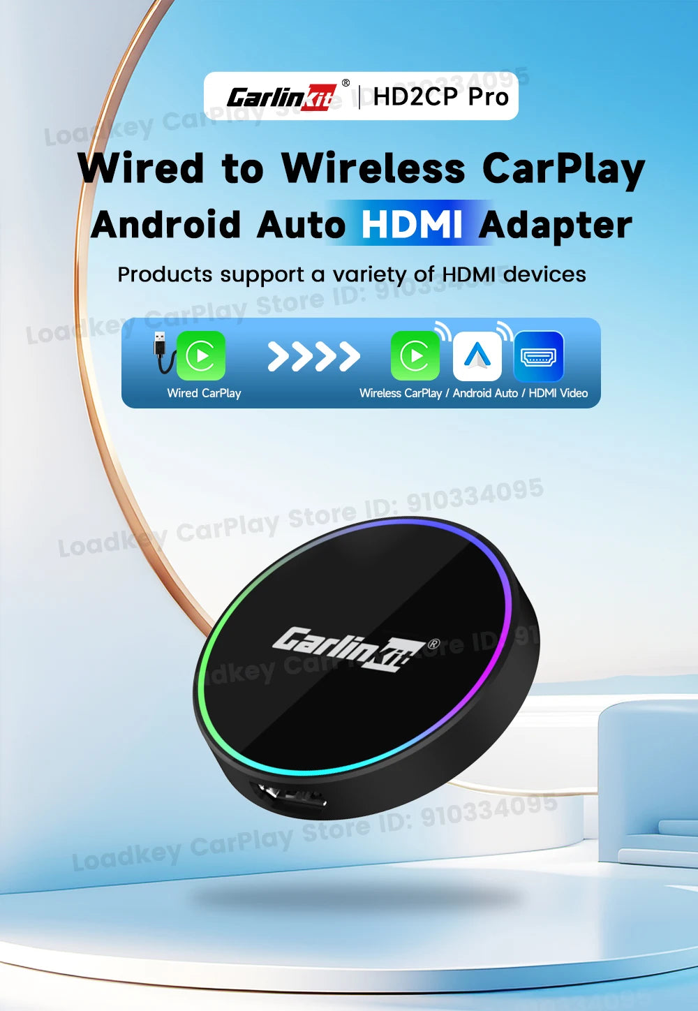 CarlinKit HD2CP Pro | Wireless CarPlay & Android Auto + HDMI Input Adapter | 2K@30fps | Plug & Play