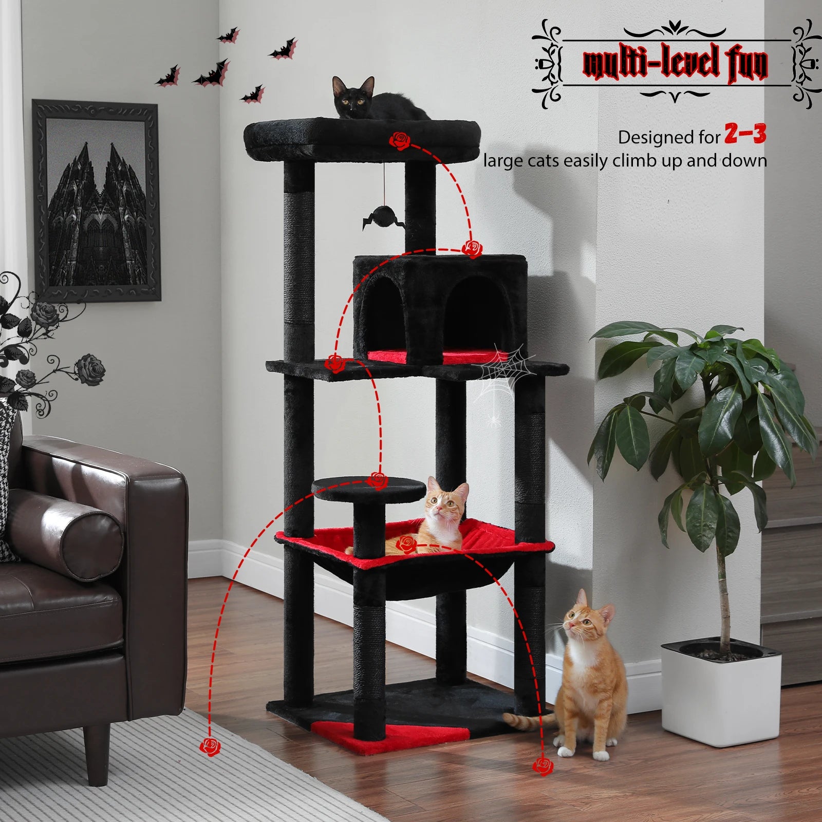 PAWZ Road 5-Level Cat Tree Tower | Large Hammock, Sisal Scratching Posts & Cozy Condo for Indoor Cats
