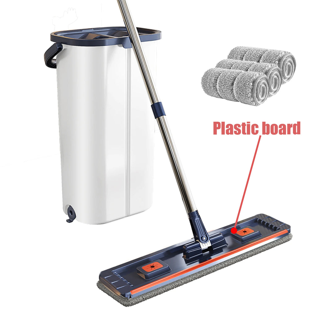 Floor Flat Squeeze Mop with Bucket Hand Free