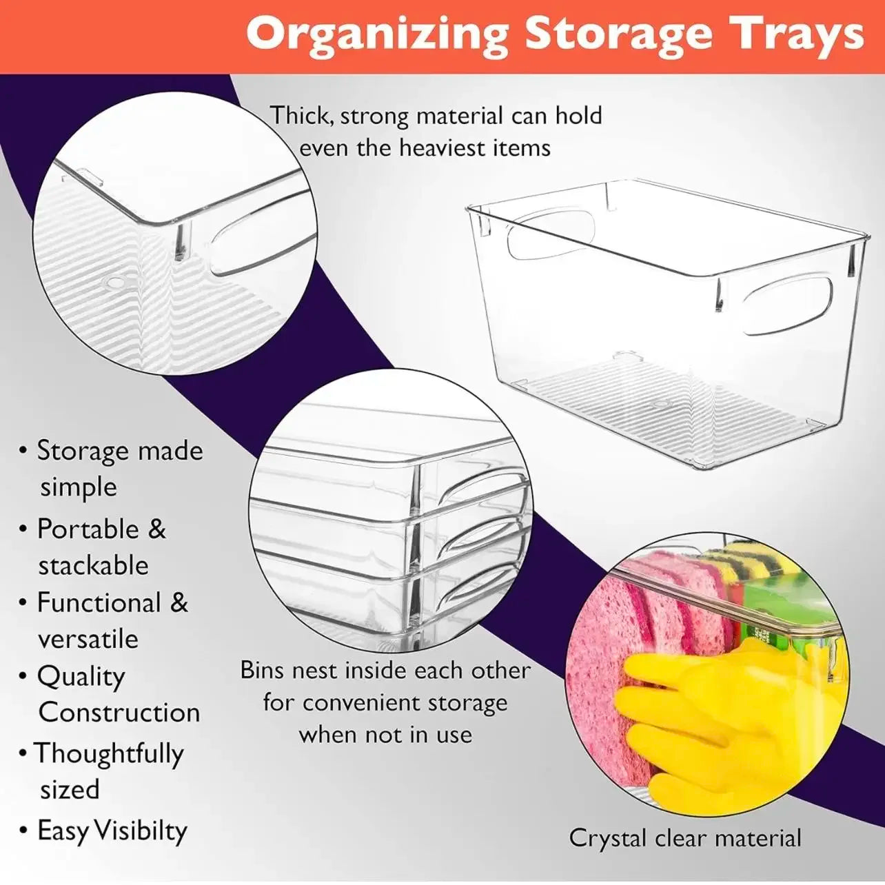 4-Pack Clear Plastic Storage Bins - Stackable Home & Office Organization Containers