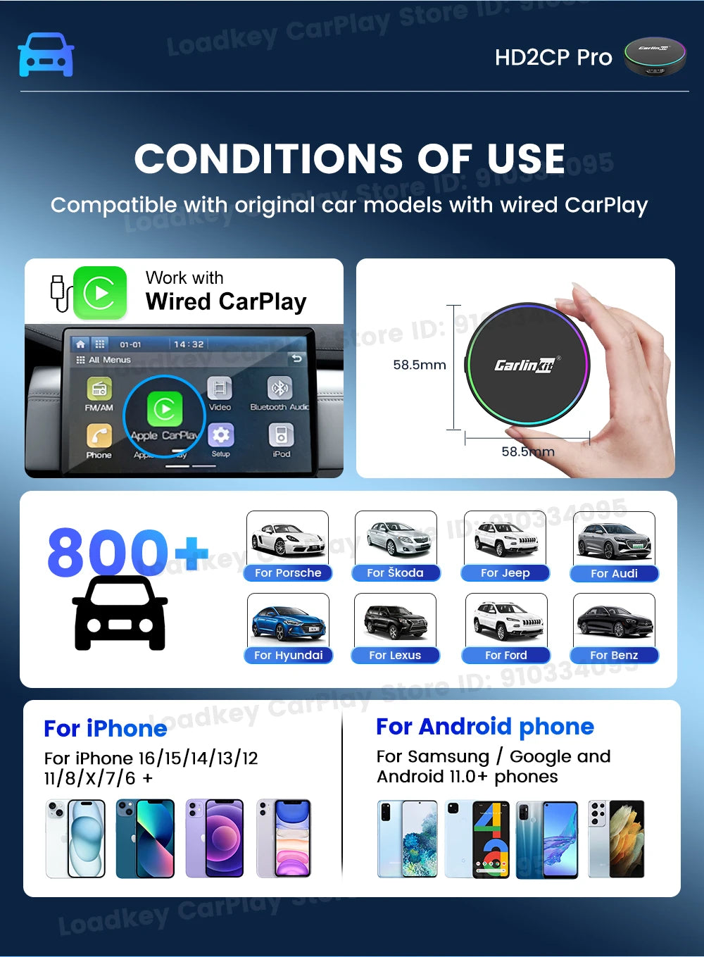 CarlinKit HD2CP Pro | Wireless CarPlay & Android Auto + HDMI Input Adapter | 2K@30fps | Plug & Play