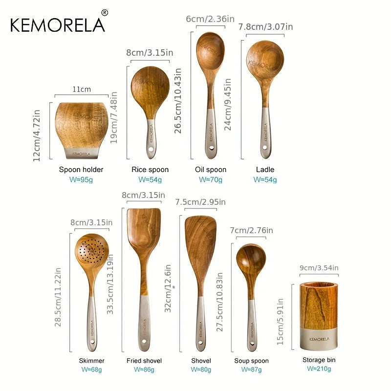 Acacia Wood Cooking Utensils - Handcrafted Wooden Spoons & Kitchen Tools for Cooking/Serving
