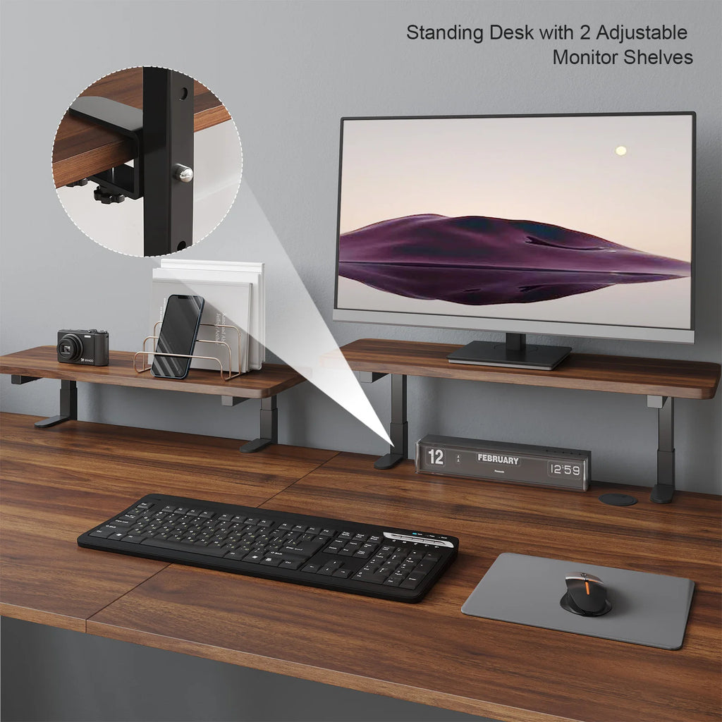 Standing Desk with Dual Monitor Shelves - Ergonomic Workstation with 2 Adjustable Shelves