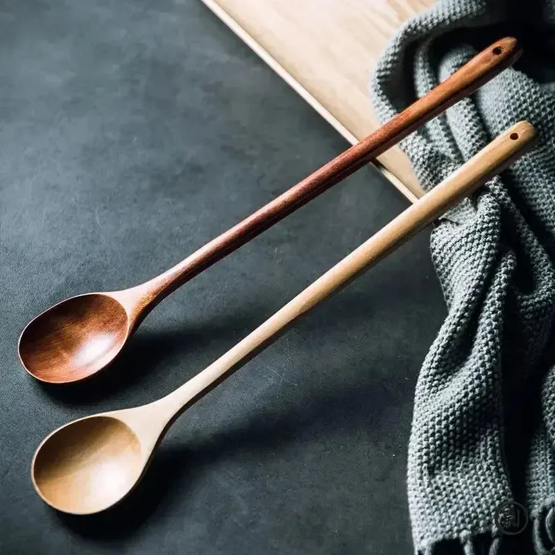 Handcrafted Long Wooden Cooking Spoon (14-inch) - Eco-Friendly Solid Wood Stirrer for Deep Pots & Soups