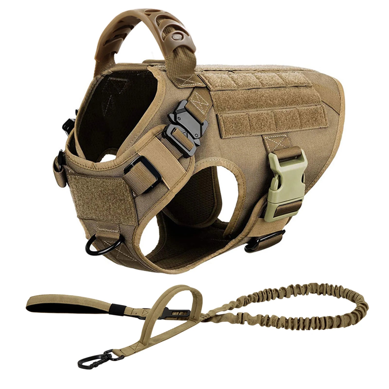 PETRAVEL Tactical Dog Harness & Leash Set | 1050D Nylon Vest | Quick-Release, MOLLE System | S–XL for Medium & Large Dogs