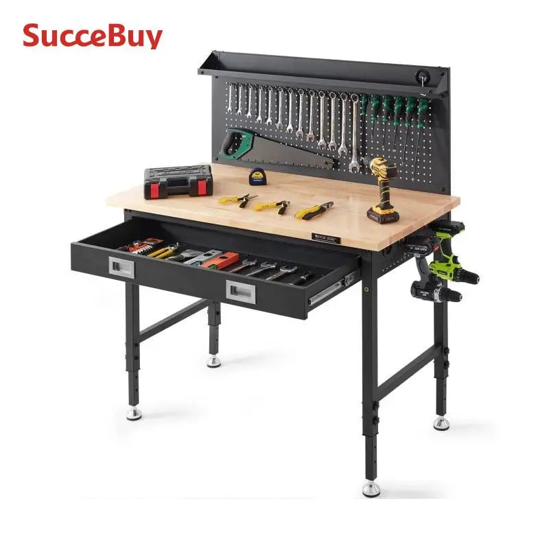 SucceBuy Hardwood Workbench - 2000lbs Heavy Duty Oak Plank Work Table for Garage