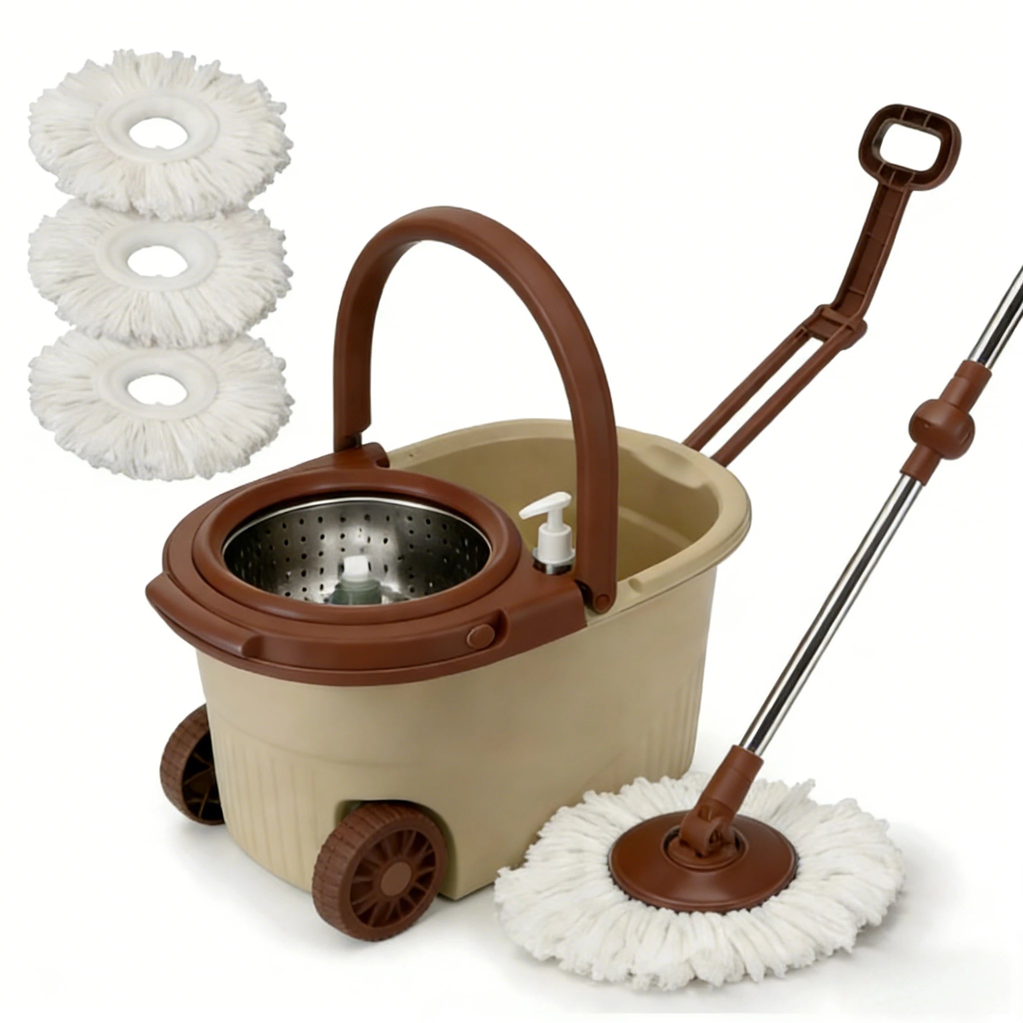360° Spin Mop & Bucket Set with Wringer | Stainless Steel Handle, Rolling Wheels | All Hard Floors