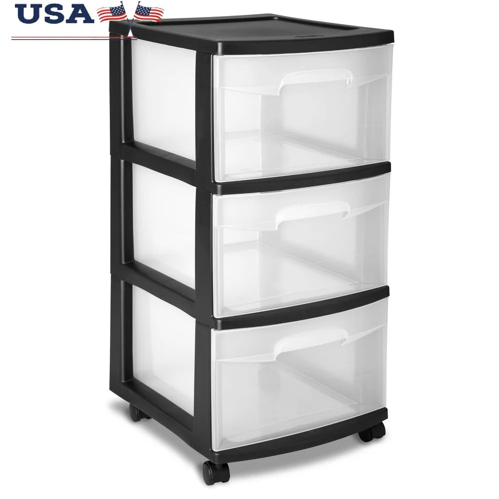 3-Drawer Clear Plastic Storage Cart - Rolling Organizer with Transparent Drawers