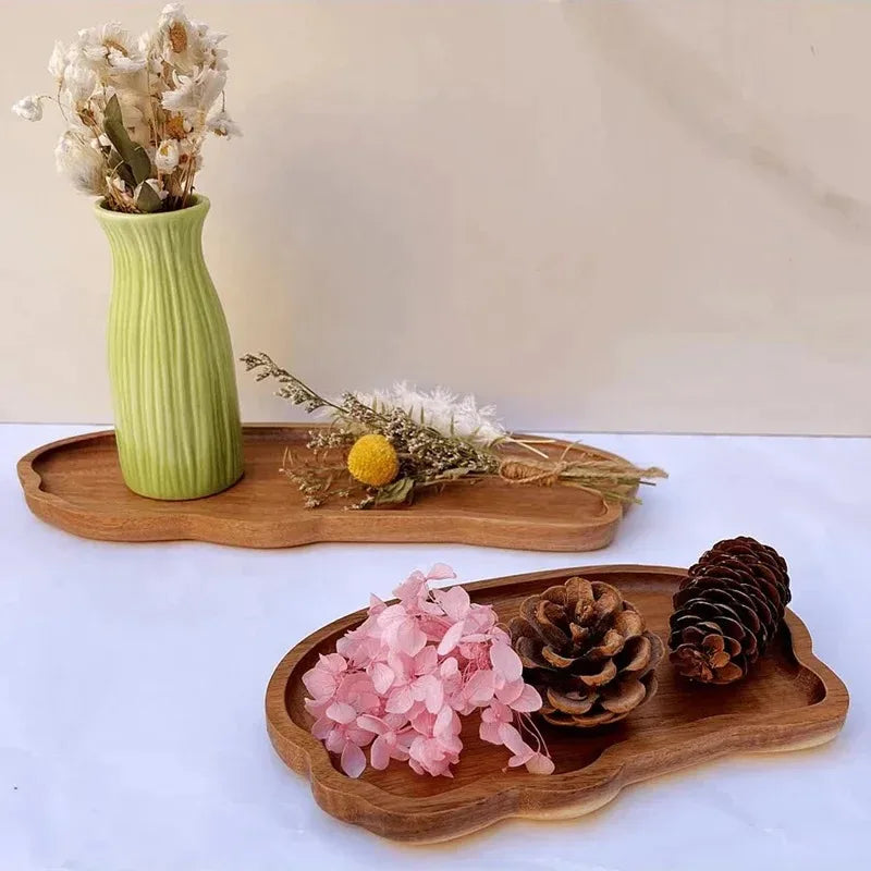 Zen Style Solid Wood Serving Tray - Eco-Friendly Natural Wooden Plate for Sweets, Fruits & Snacks