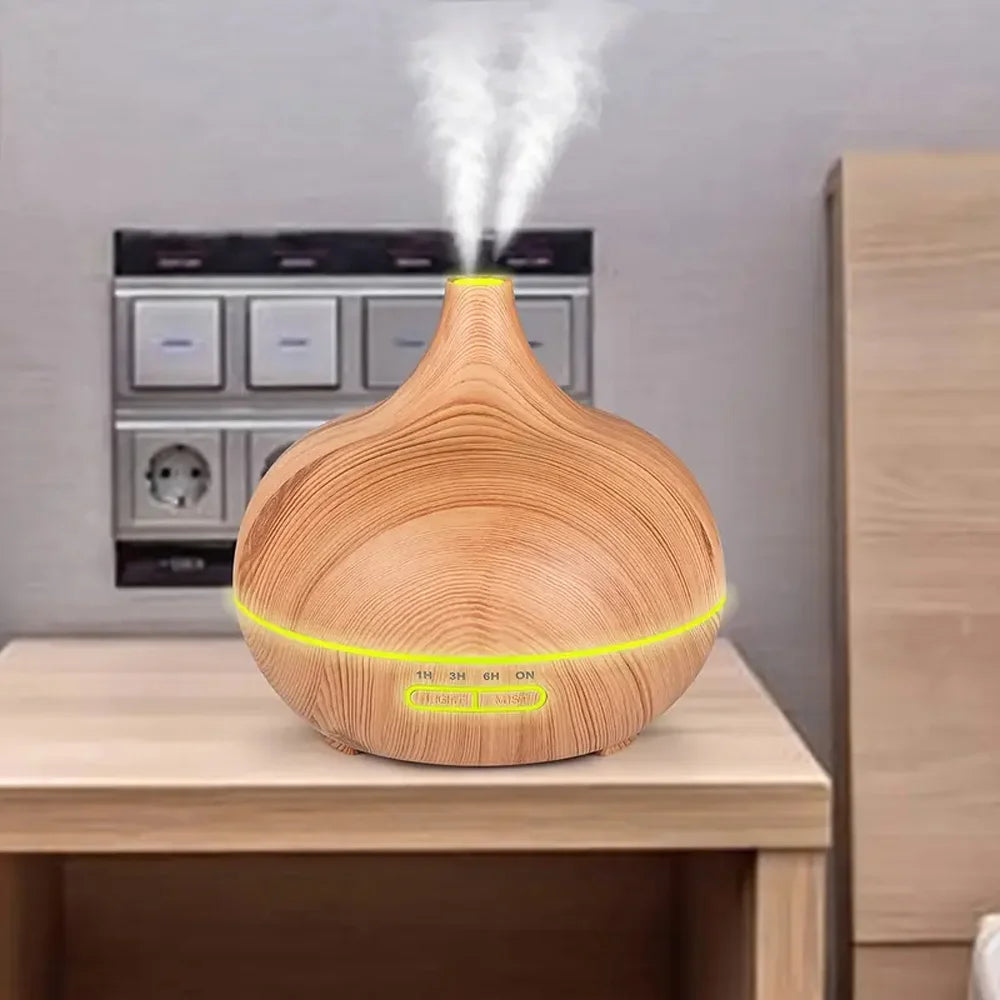 500ml Wood Grain Essential Oil Diffuser - Ultrasonic Cool Mist Humidifier with LED Lights