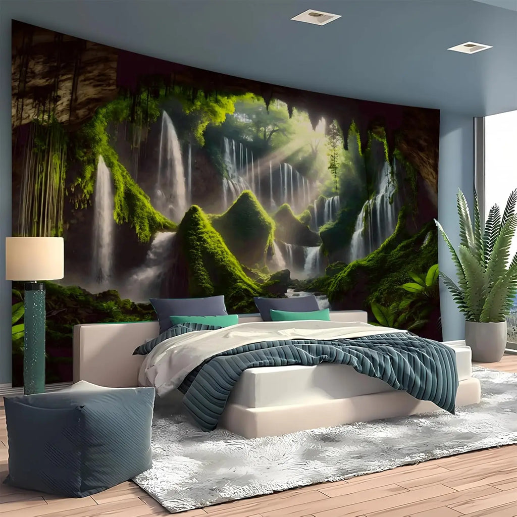 Nature Tapestry Forest Tree Sea Cave Wall Hanging