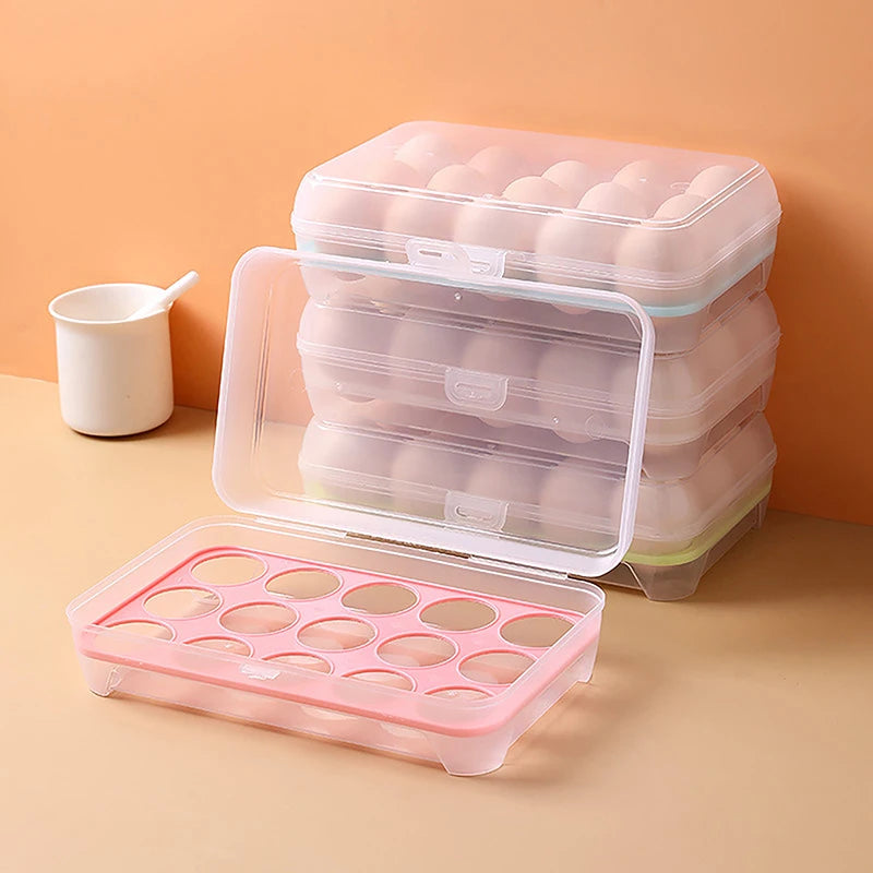 15-Grid Egg Storage Tray - Compact Refrigerator Egg Holder for Daily Use