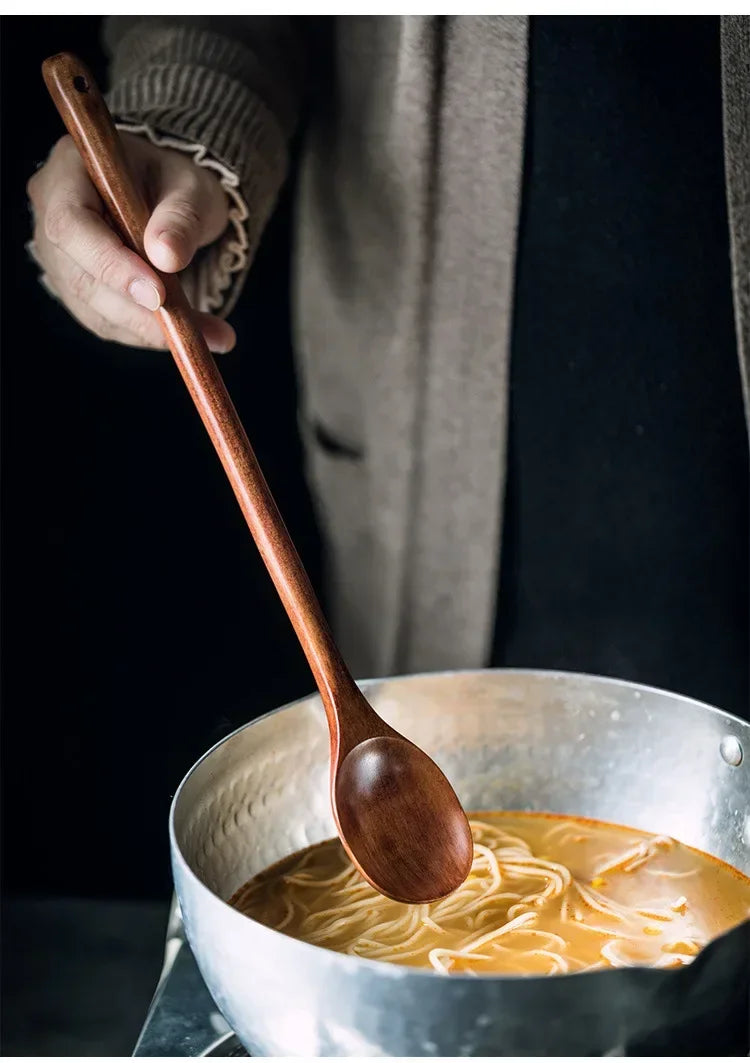 Handcrafted Long Wooden Cooking Spoon (14-inch) - Eco-Friendly Solid Wood Stirrer for Deep Pots & Soups