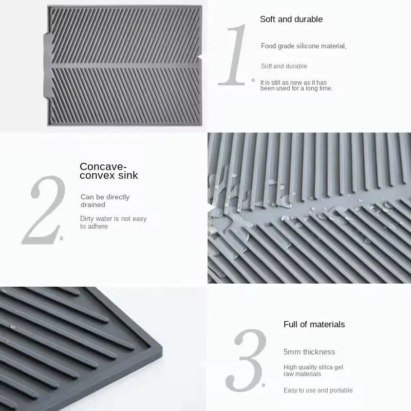 Silicone Dish Drying Mat with Drain Lip - Eco-Friendly Heat-Resistant Non-Slip Countertop Protector