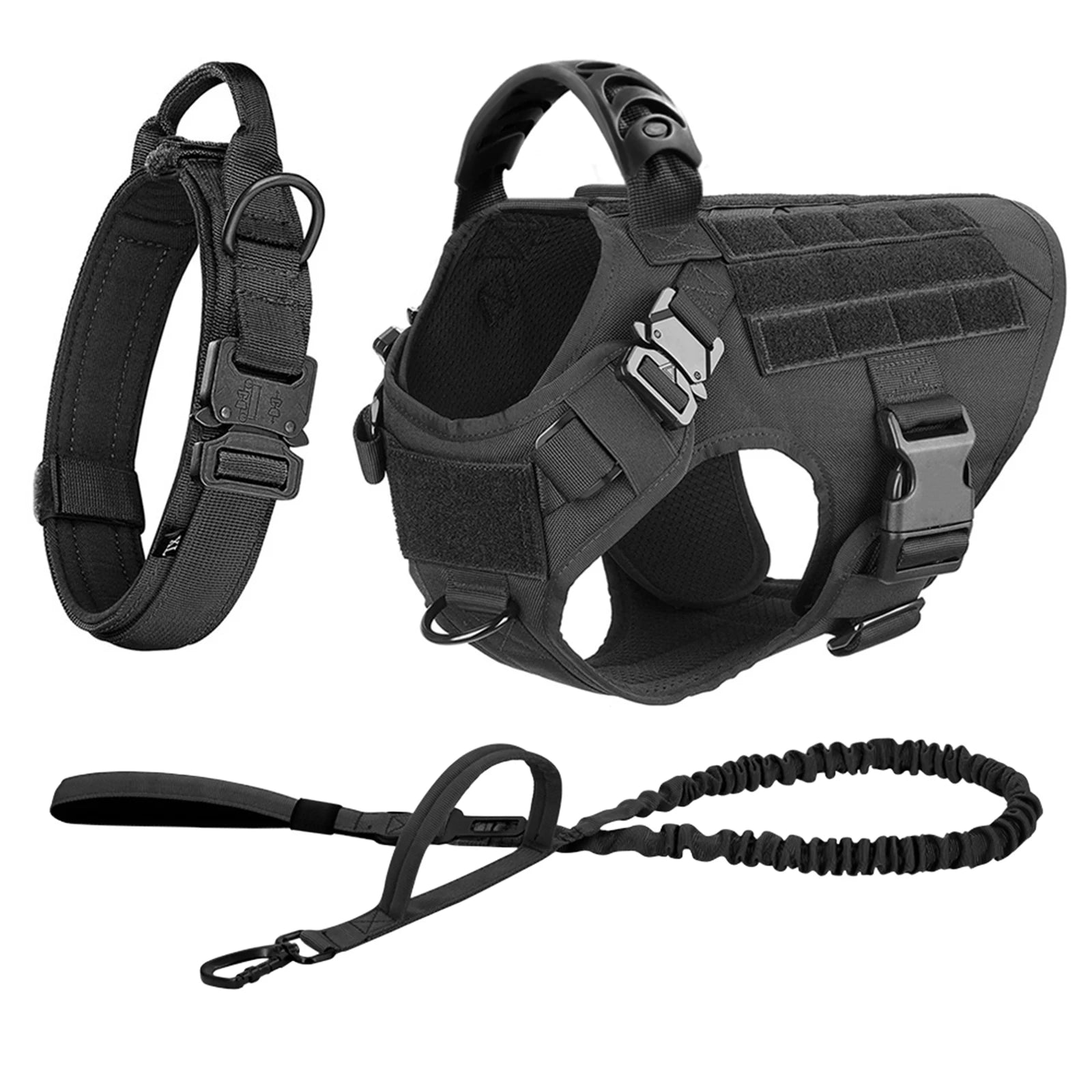PETRAVEL Tactical Dog Harness & Leash Set | 1050D Nylon Vest | Quick-Release, MOLLE System | S–XL for Medium & Large Dogs