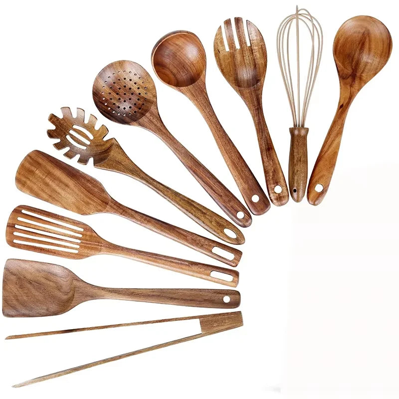 Best Wooden Spoons Set - Natural Wood Cooking Spoons for High-Heat Frying & Stirring