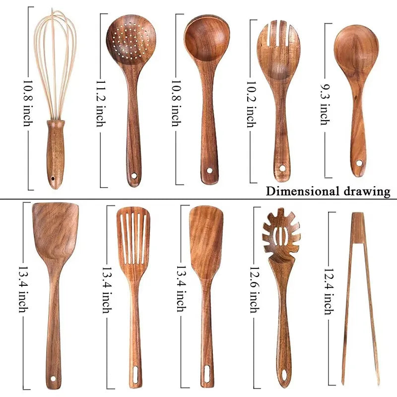Best Wooden Spoons Set - Natural Wood Cooking Spoons for High-Heat Frying & Stirring