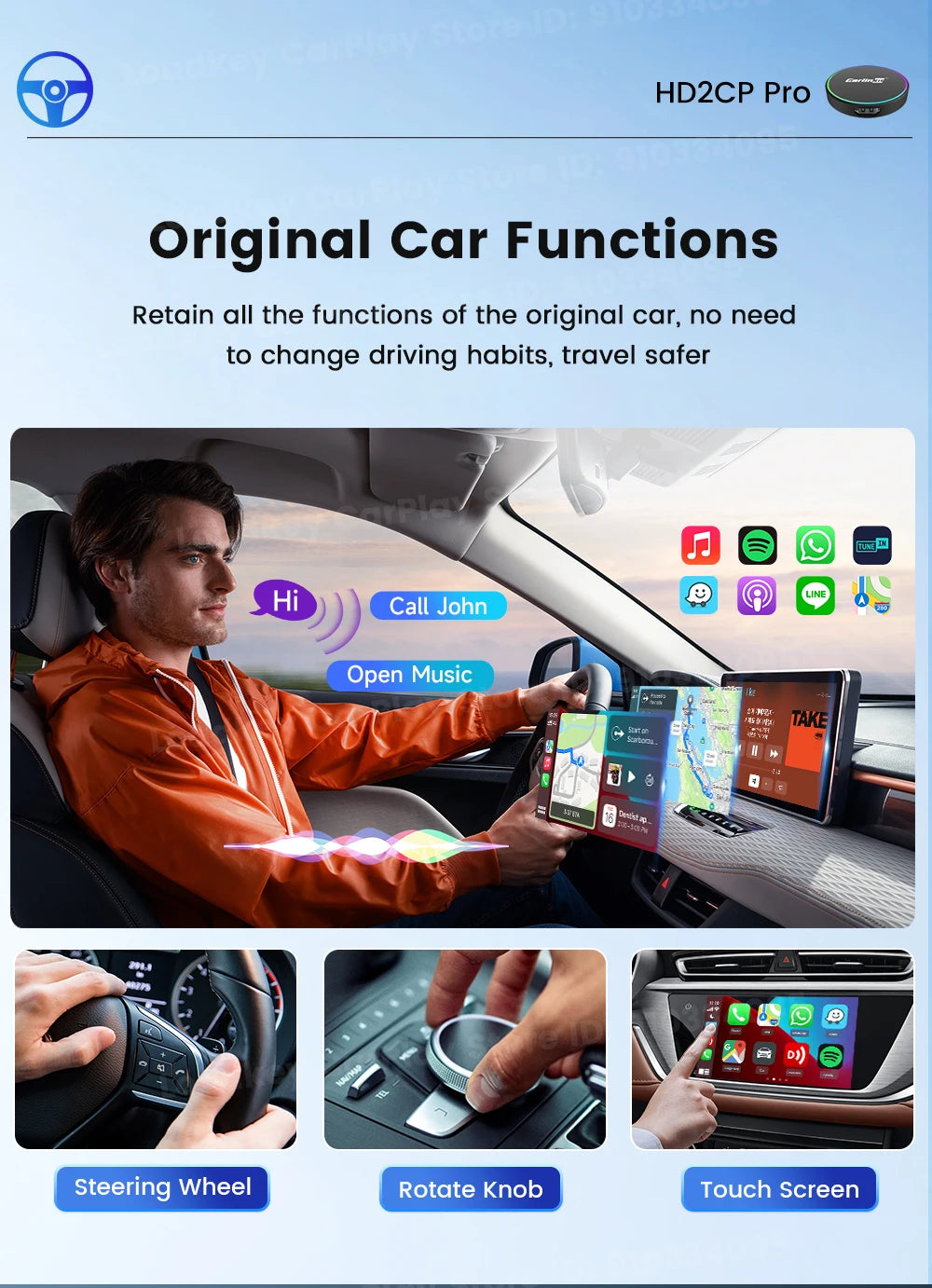 CarlinKit HD2CP Pro | Wireless CarPlay & Android Auto + HDMI Input Adapter | 2K@30fps | Plug & Play