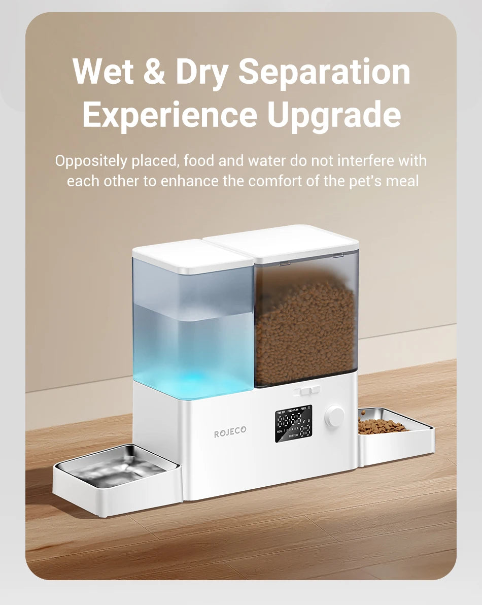 ROJECO 2-in-1 Automatic Pet Feeder & Water Fountain | 8.5L Smart Kibble Dispenser with LCD Display & Timer