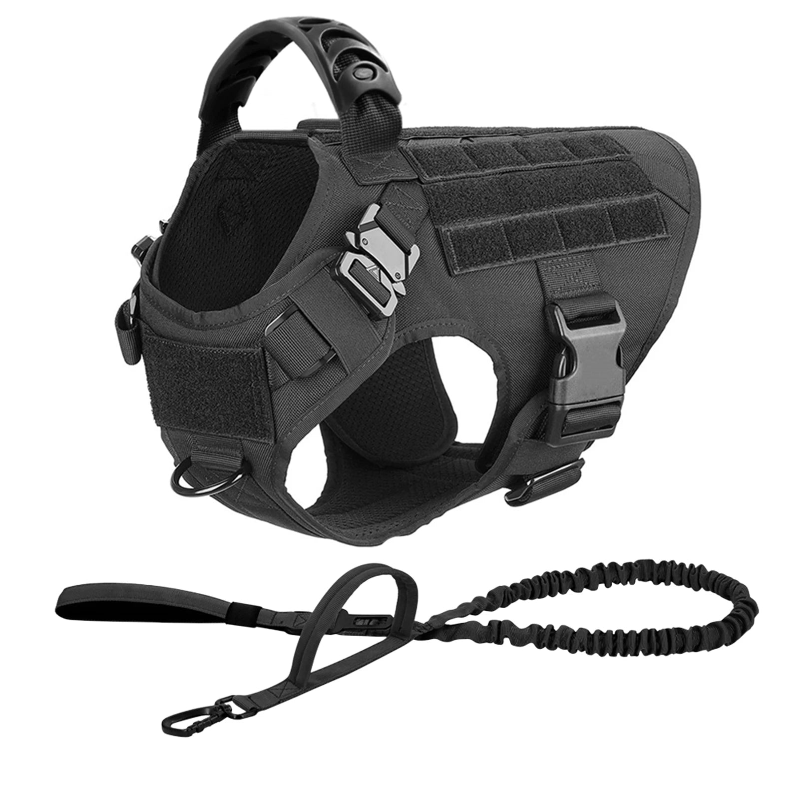 PETRAVEL Tactical Dog Harness & Leash Set | 1050D Nylon Vest | Quick-Release, MOLLE System | S–XL for Medium & Large Dogs