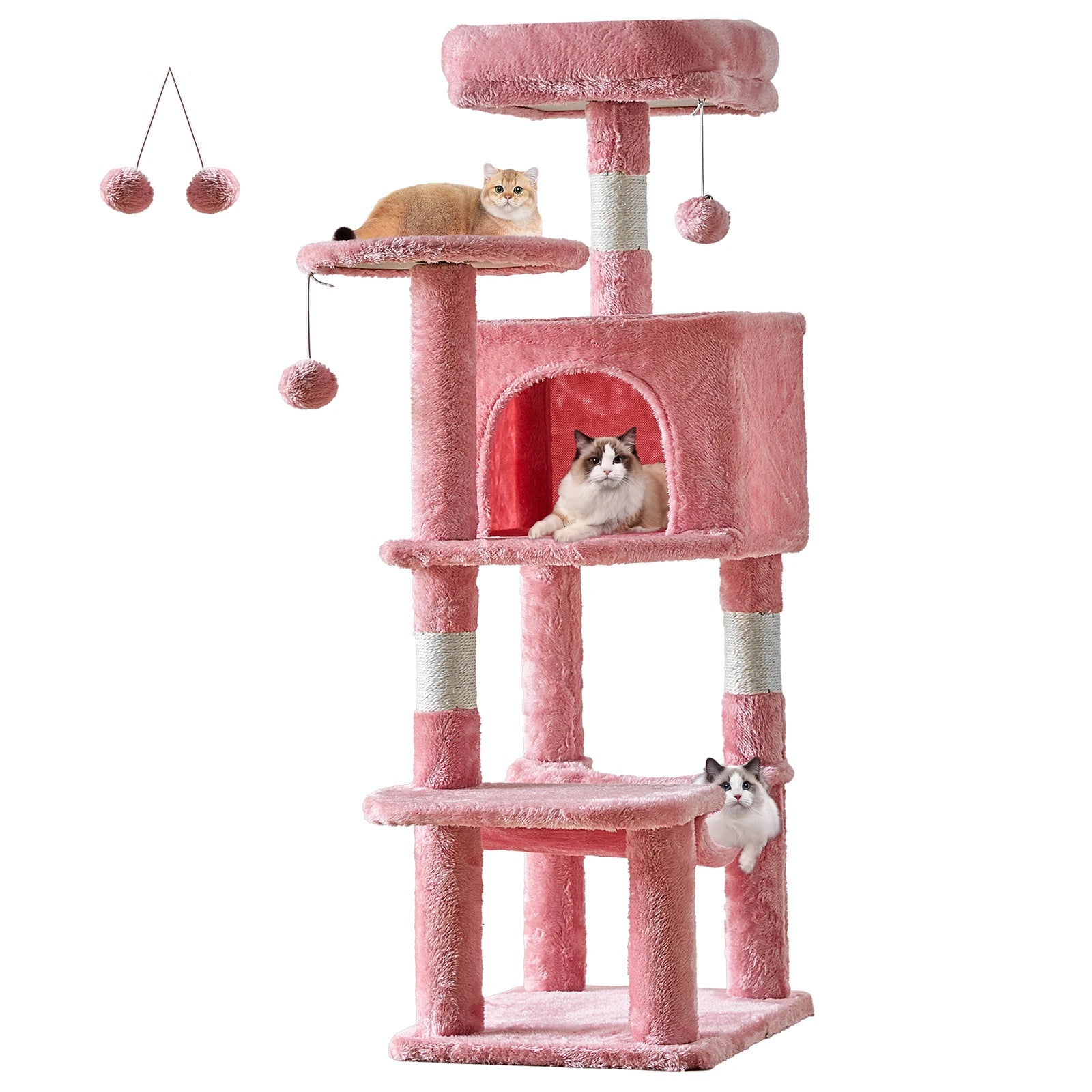 JHK 44" Multi-Level Cat Tree Tower | 4-Tier Climbing Tower with Condo, Hammock & Sisal Scratching Posts | For 2–3 Cats