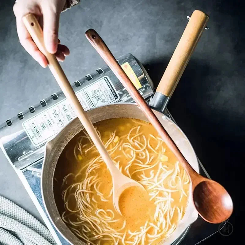 Handcrafted Long Wooden Cooking Spoon (14-inch) - Eco-Friendly Solid Wood Stirrer for Deep Pots & Soups