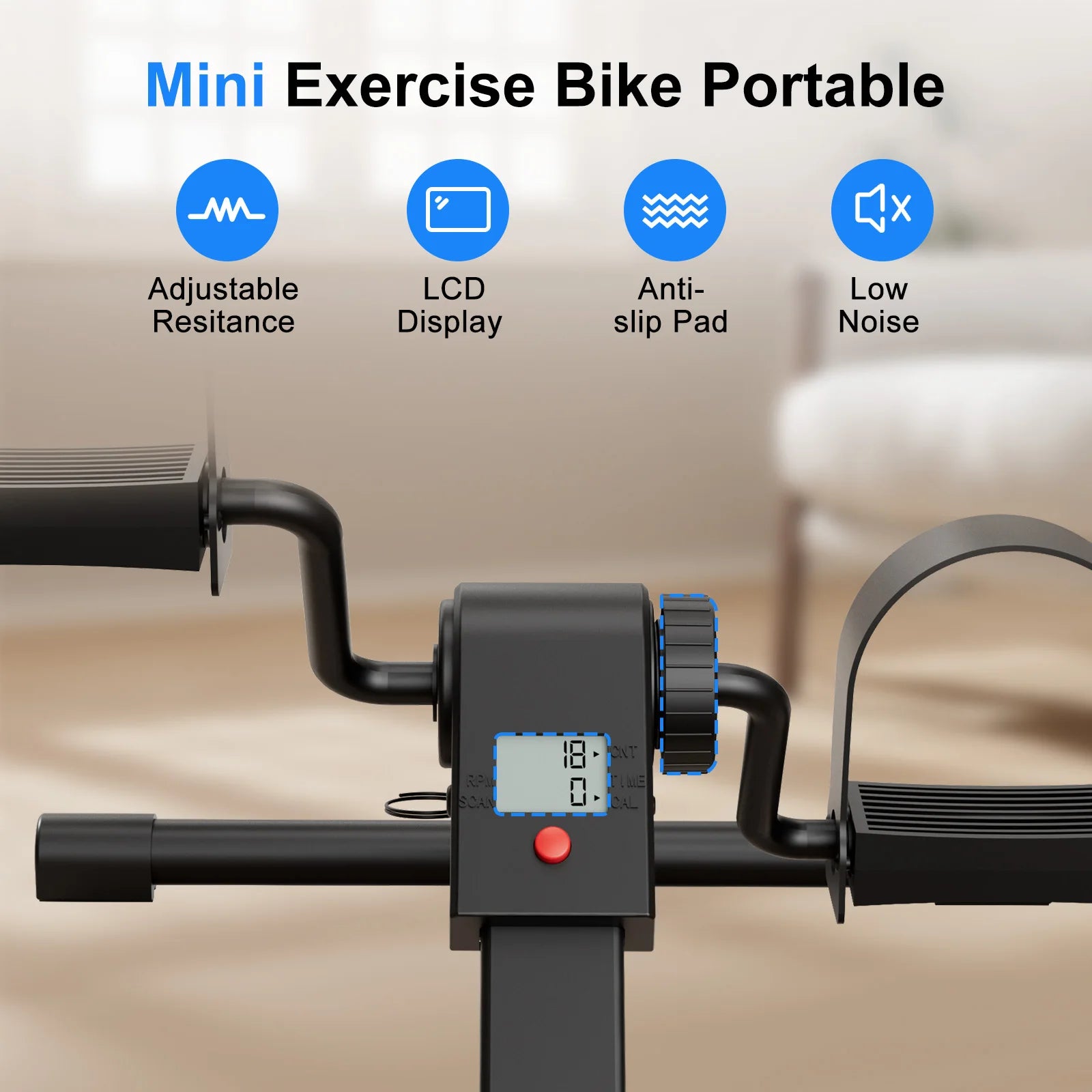 Under-Desk Mini Exercise Bike - Pedal Exerciser with Electronic Display for Fitness