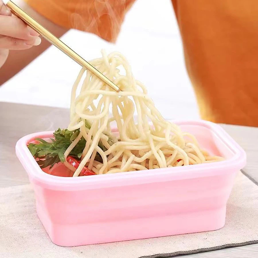 Foldable Silicone Lunch Box - Portable Heat-Resistant Picnic Food Container