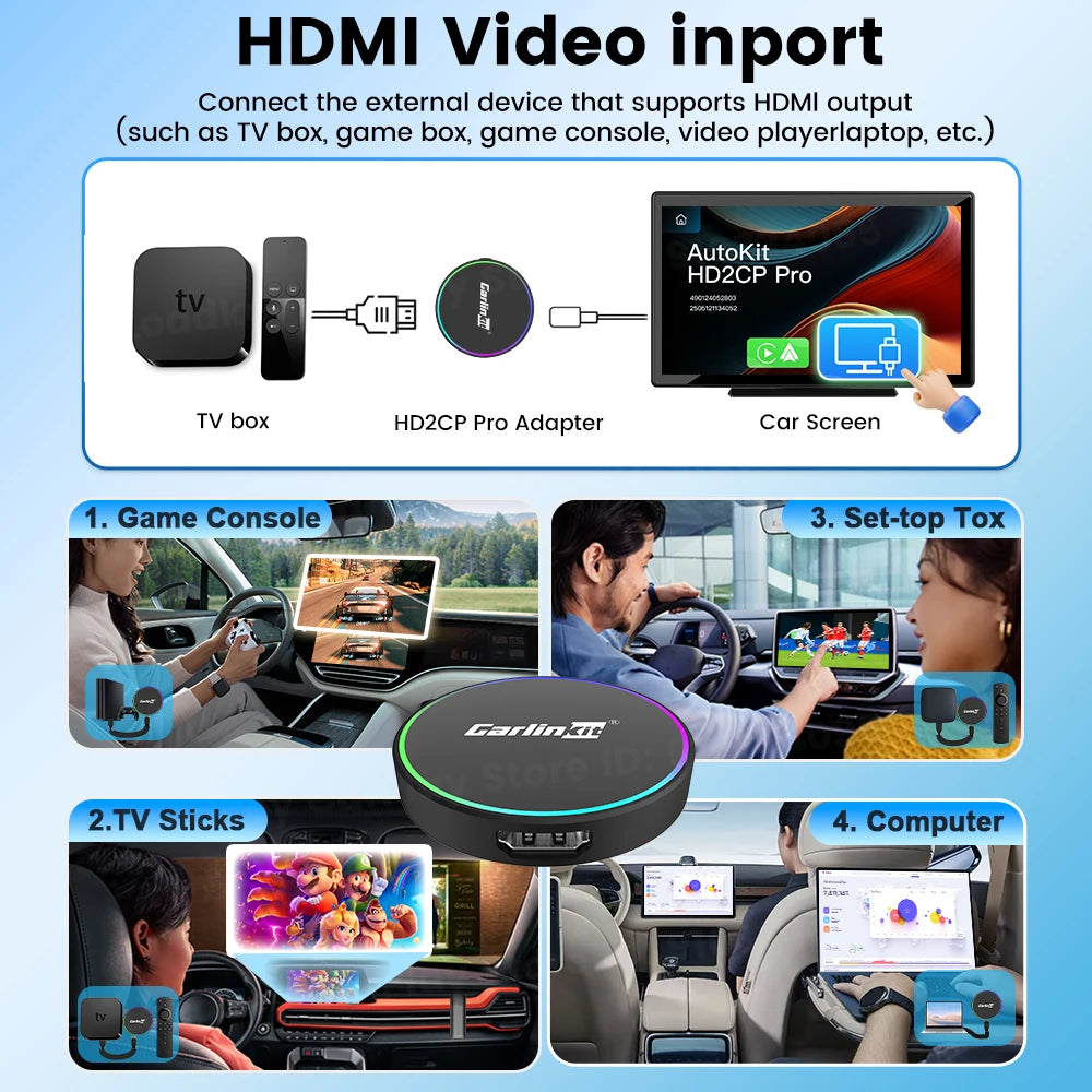 CarlinKit HD2CP Pro | Wireless CarPlay & Android Auto + HDMI Input Adapter | 2K@30fps | Plug & Play