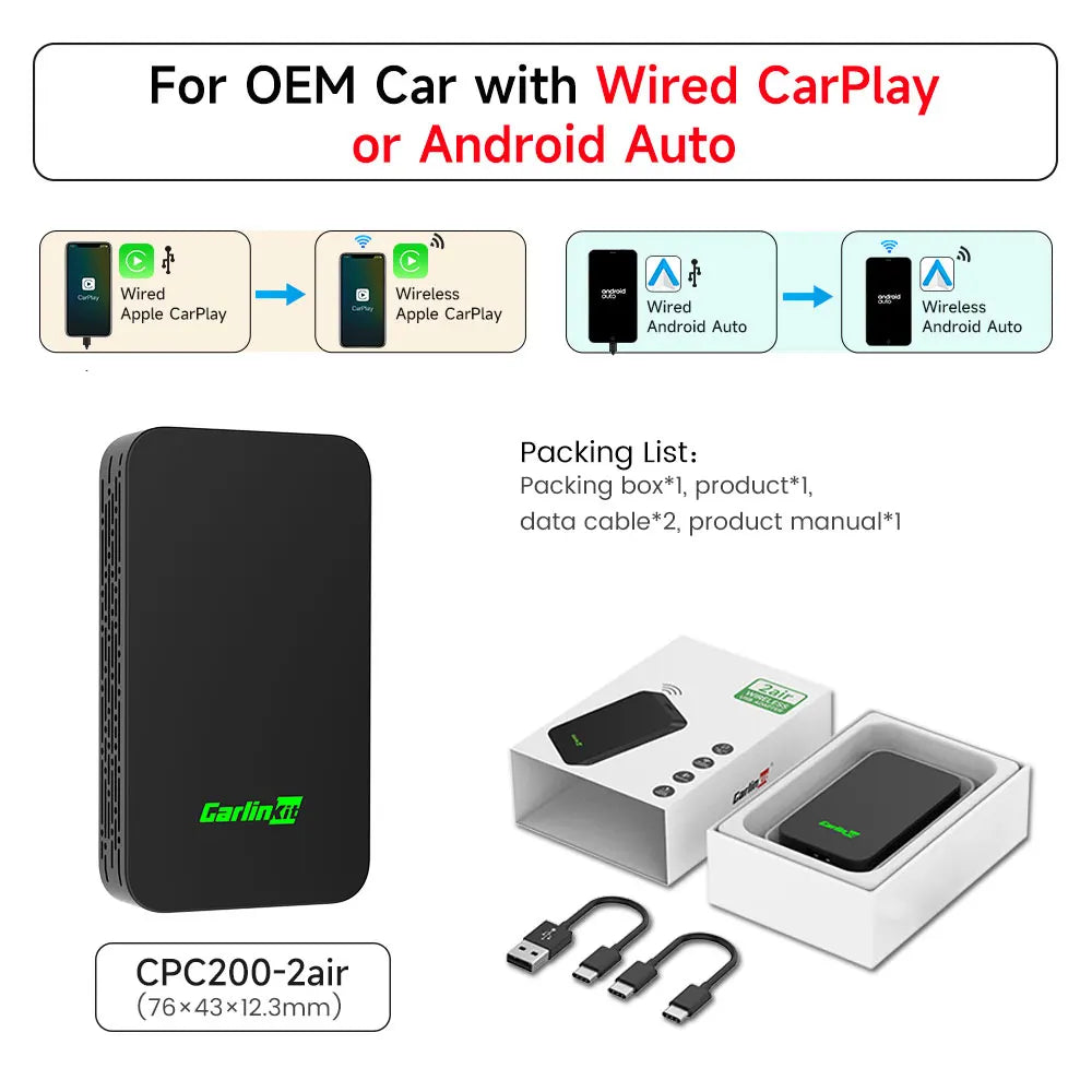CarlinKit Wireless CarPlay & Android Auto Adapter | 5.0 / 4.0 | Plug & Play, Auto-Connect
