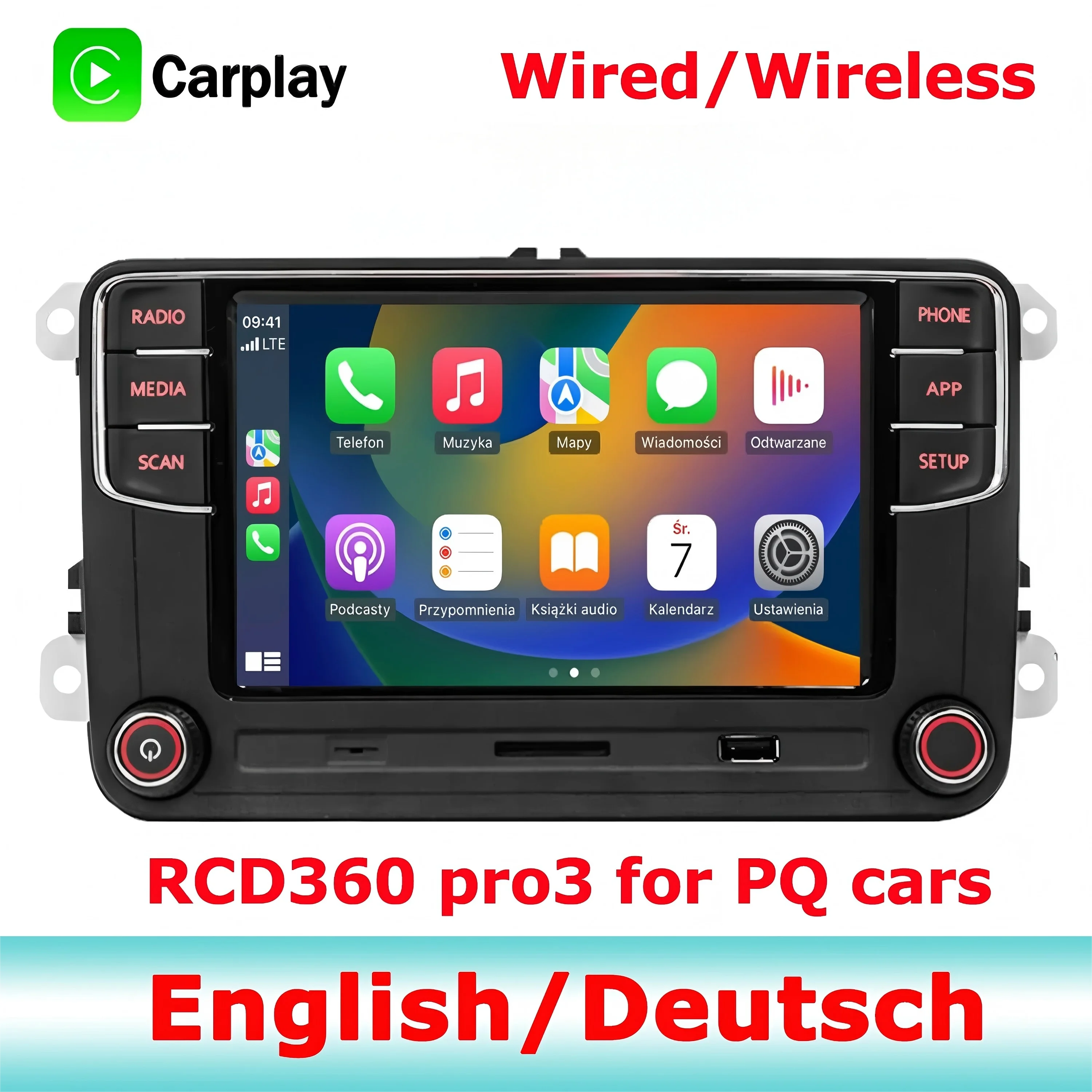 SCUMAXCON RCD360 Series Car Stereo for VW & Skoda | CarPlay, Android Auto, Bluetooth, RVC | Drop-In Replacement